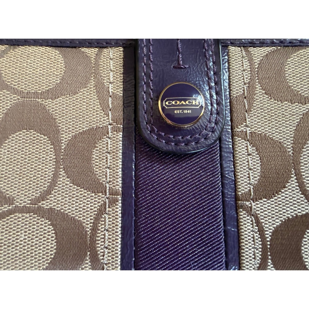 Coach Signature Khaki jaquard  Purple Canvas Tote Bag & Wallet Set F25771  READ - Picture 15 of 16